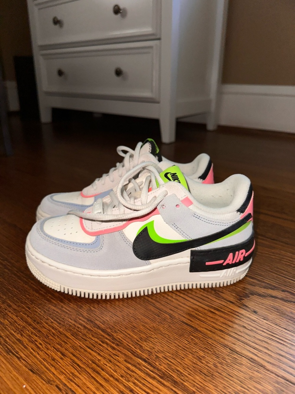 Nike White Multi Neon Green Pink Black Air Force 1 Low Sneakers